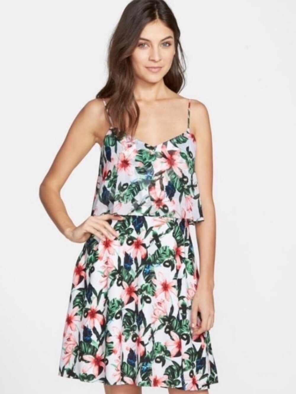 Vince Camuto Pink and Green Floral Midi Dress